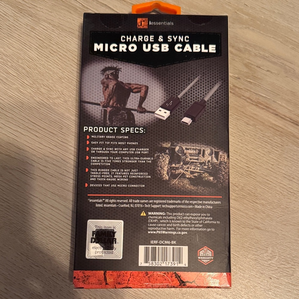 Essentials Rugged Black Micro USB Cable - Picture 2 of 2